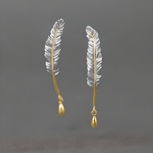 Feather Drop Earrings Ink Pen Design 925 Sterling Silver