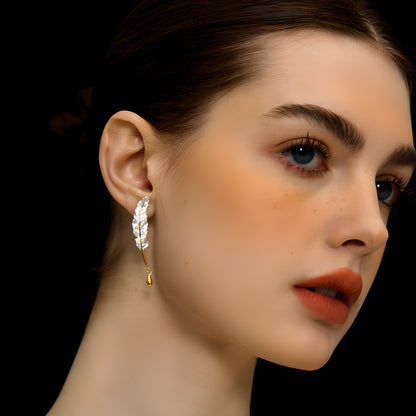 Feather Drop Earrings Ink Pen Design 925 Sterling Silver