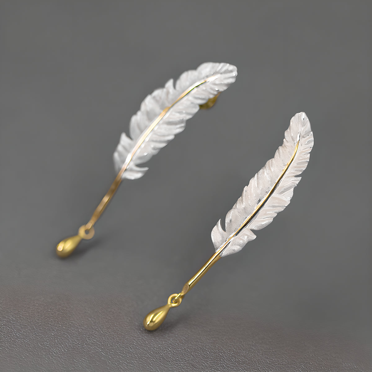 Feather Drop Earrings Ink Pen Design 925 Sterling Silver