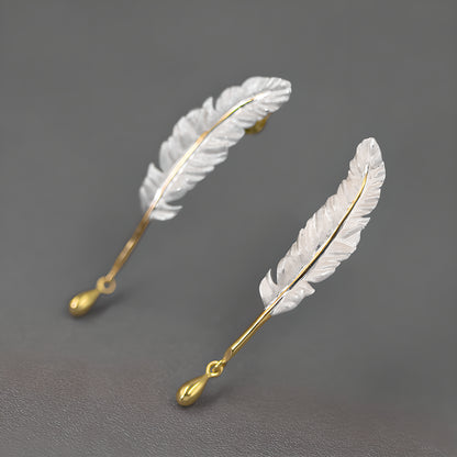 Feather Drop Earrings Ink Pen Design 925 Sterling Silver