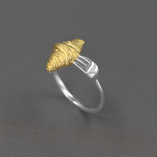 Croissant & Breakfast Fork Adjustable Sterling Silver Ring