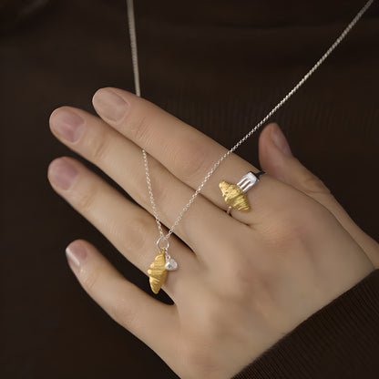 Croissant & Breakfast Fork Adjustable Sterling Silver Ring