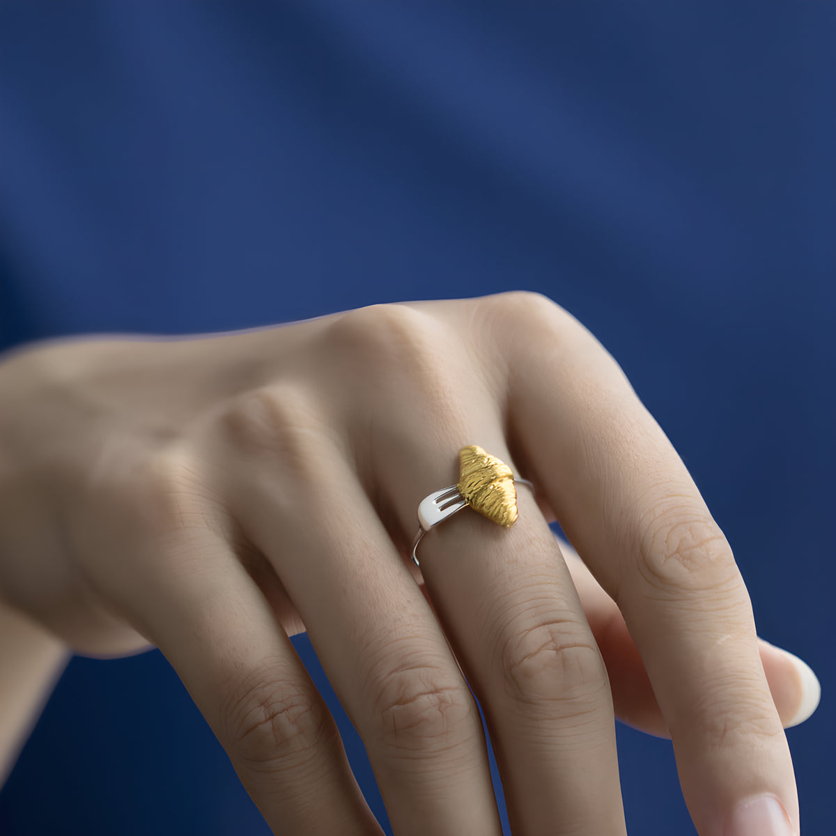 Croissant & Breakfast Fork Adjustable Sterling Silver Ring