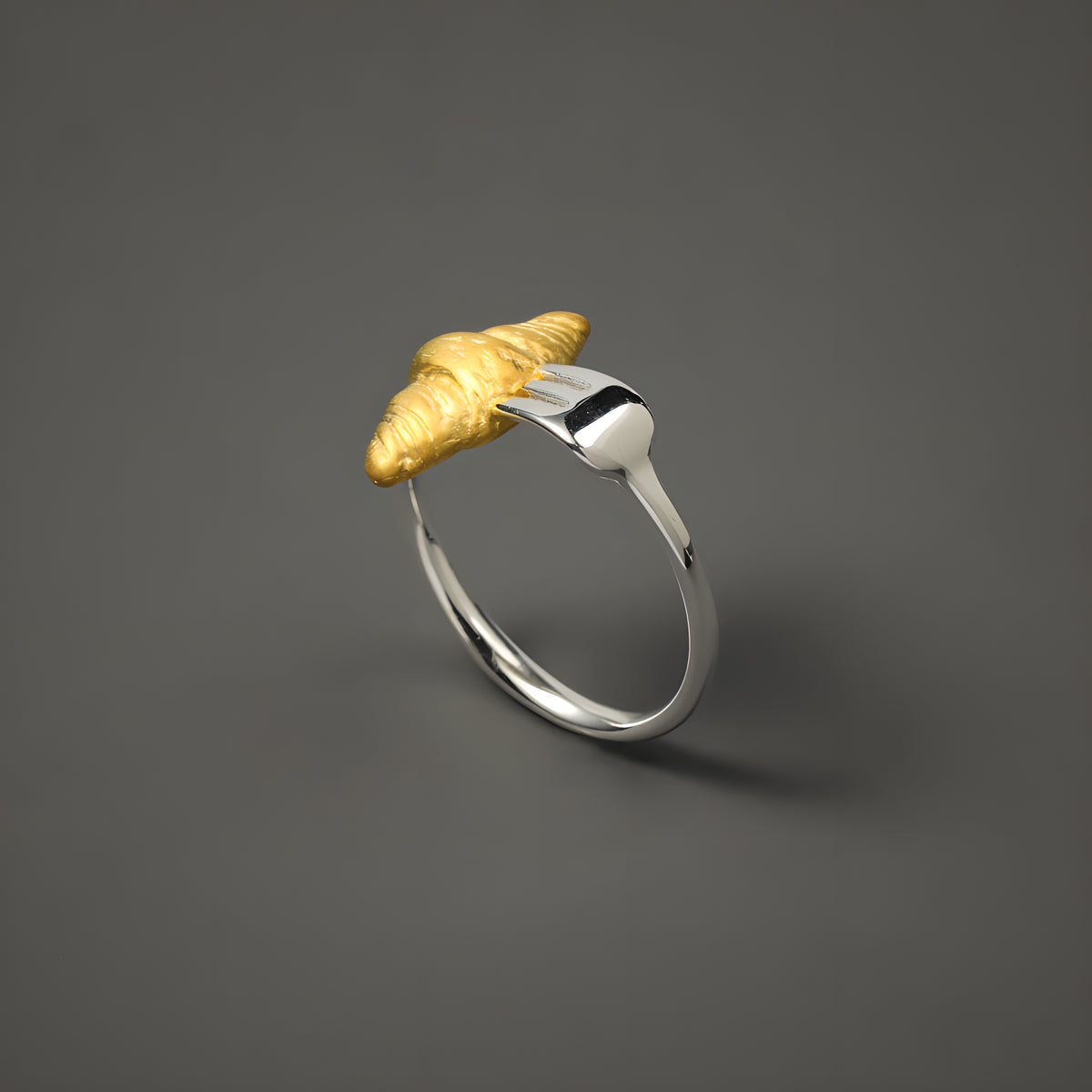 Croissant & Breakfast Fork Adjustable Sterling Silver Ring