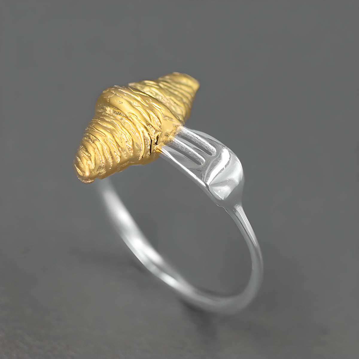 Croissant & Breakfast Fork Adjustable Sterling Silver Ring