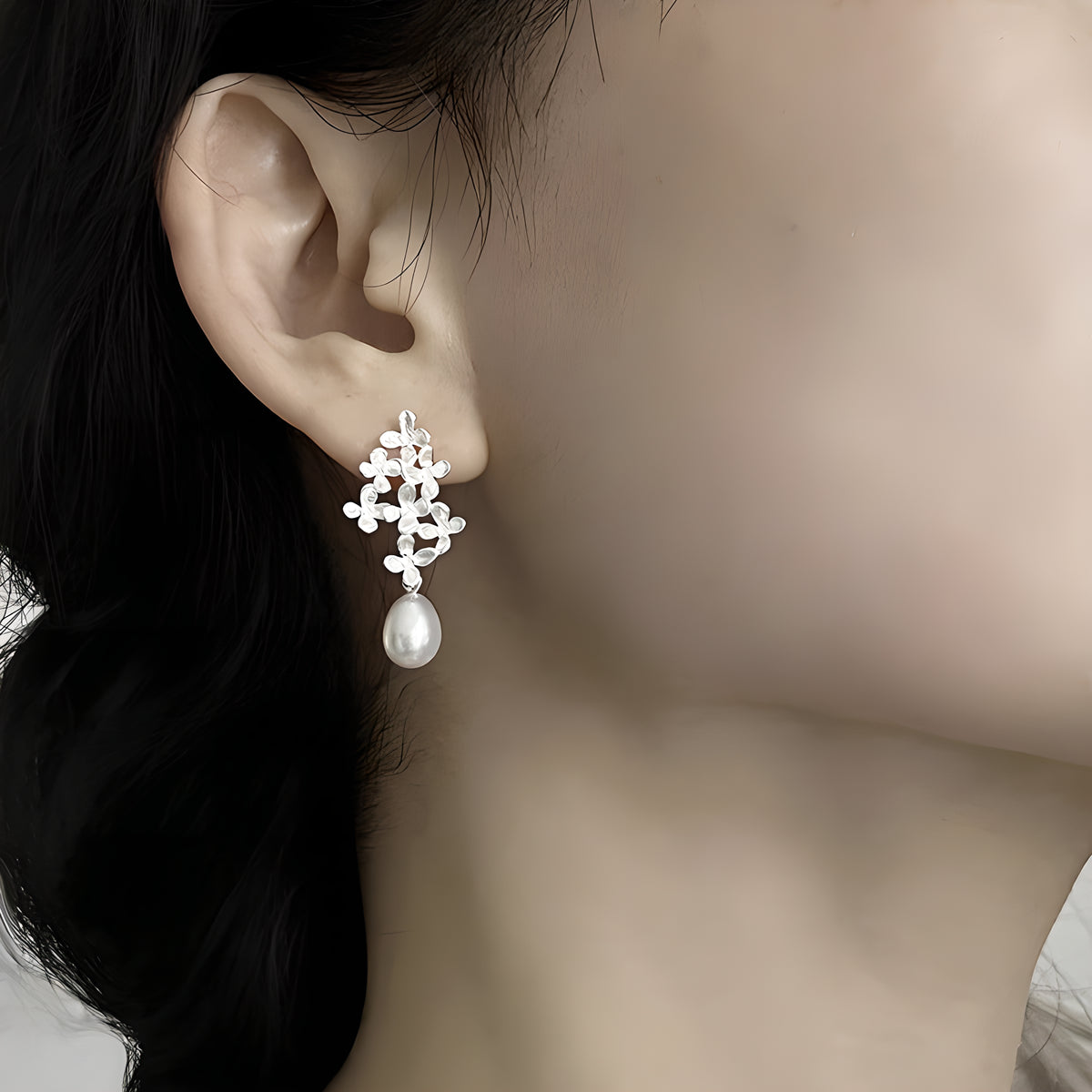 Osmanthus Laurel Pearl Drop Earrings 925 Sterling Silver Literary Romantic Style