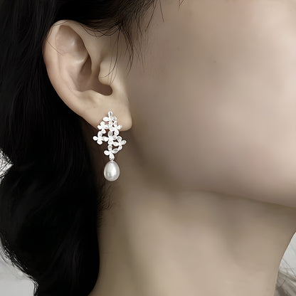 Osmanthus Laurel Pearl Drop Earrings 925 Sterling Silver Literary Romantic Style