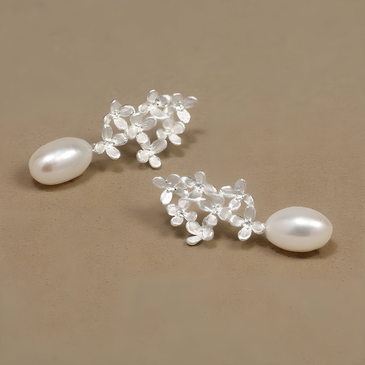 Osmanthus Laurel Pearl Drop Earrings 925 Sterling Silver Literary Romantic Style