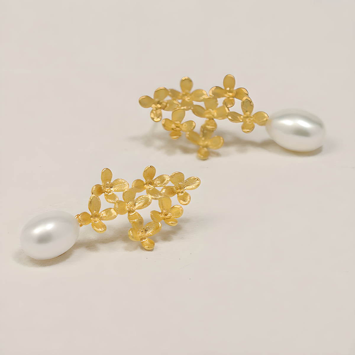 Osmanthus Laurel Pearl Drop Earrings 925 Sterling Silver Literary Romantic Style