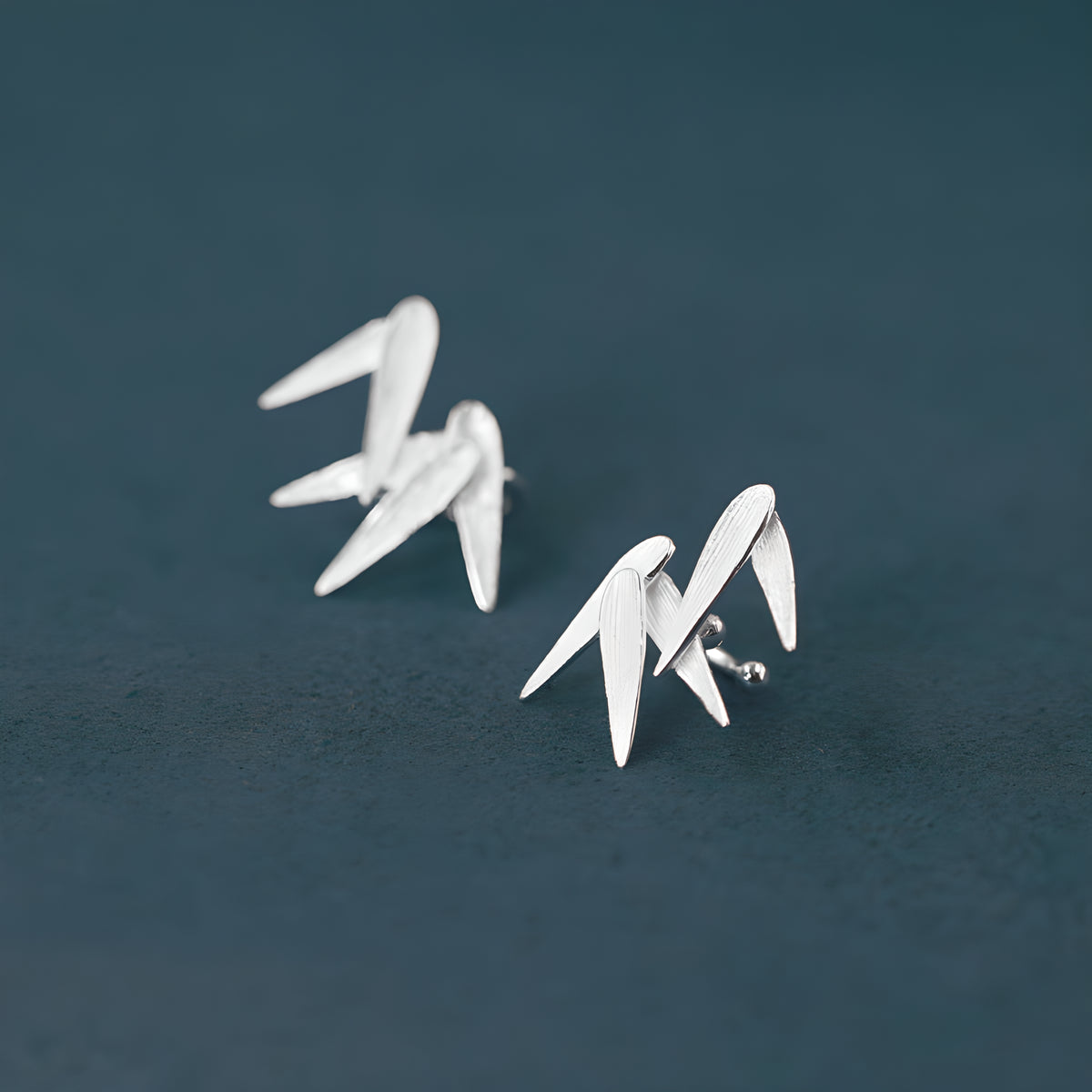 925 Sterling Silver Bamboo Leaf Ear Cuff Earrings - Vintage Chinese Style