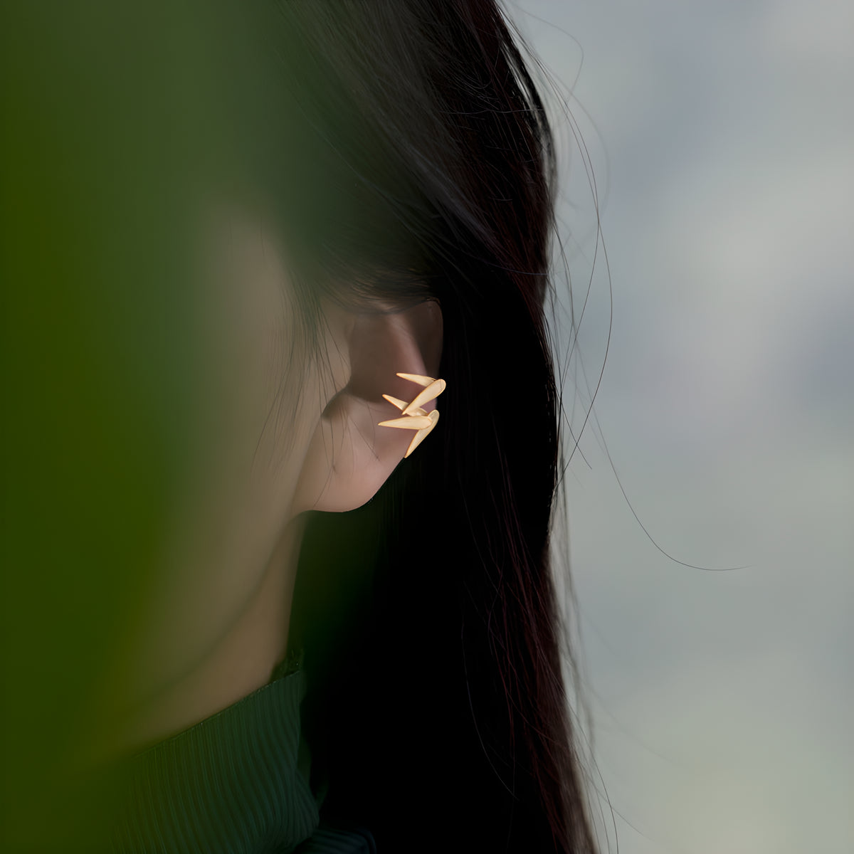 925 Sterling Silver Bamboo Leaf Ear Cuff Earrings - Vintage Chinese Style