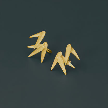 925 Sterling Silver Bamboo Leaf Ear Cuff Earrings - Vintage Chinese Style
