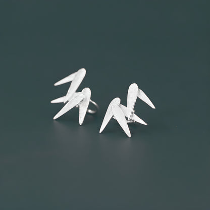 925 Sterling Silver Bamboo Leaf Ear Cuff Earrings - Vintage Chinese Style