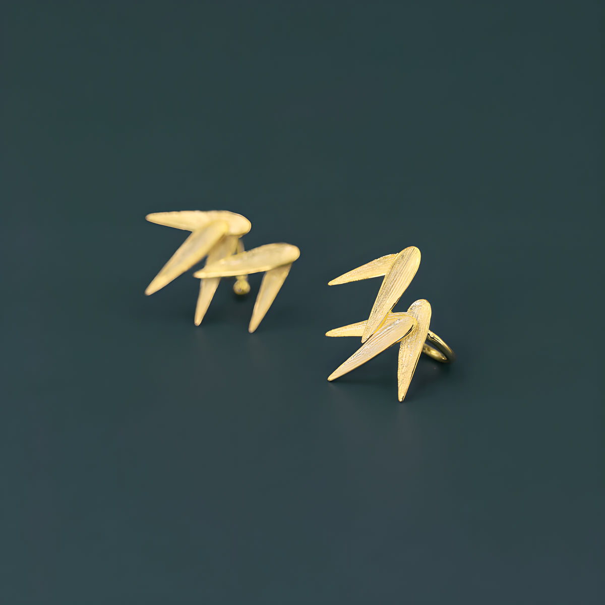 925 Sterling Silver Bamboo Leaf Ear Cuff Earrings - Vintage Chinese Style