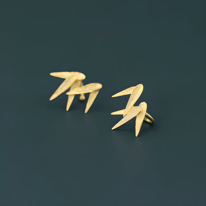 925 Sterling Silver Bamboo Leaf Ear Cuff Earrings - Vintage Chinese Style