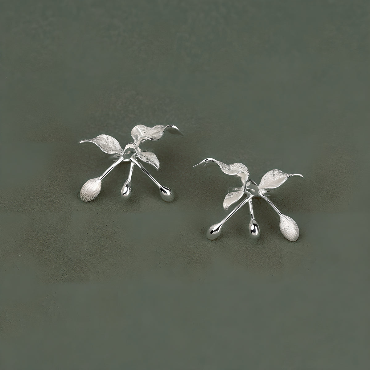 Chinese Style Floral Silver Ear Cuffs 925 Sterling Silver