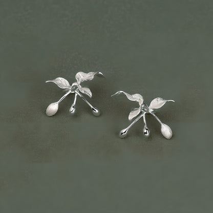 Chinese Style Floral Silver Ear Cuffs 925 Sterling Silver