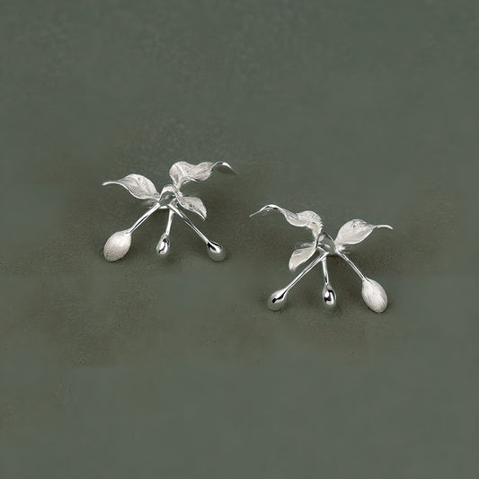 Chinese Style Floral Silver Ear Cuffs 925 Sterling Silver