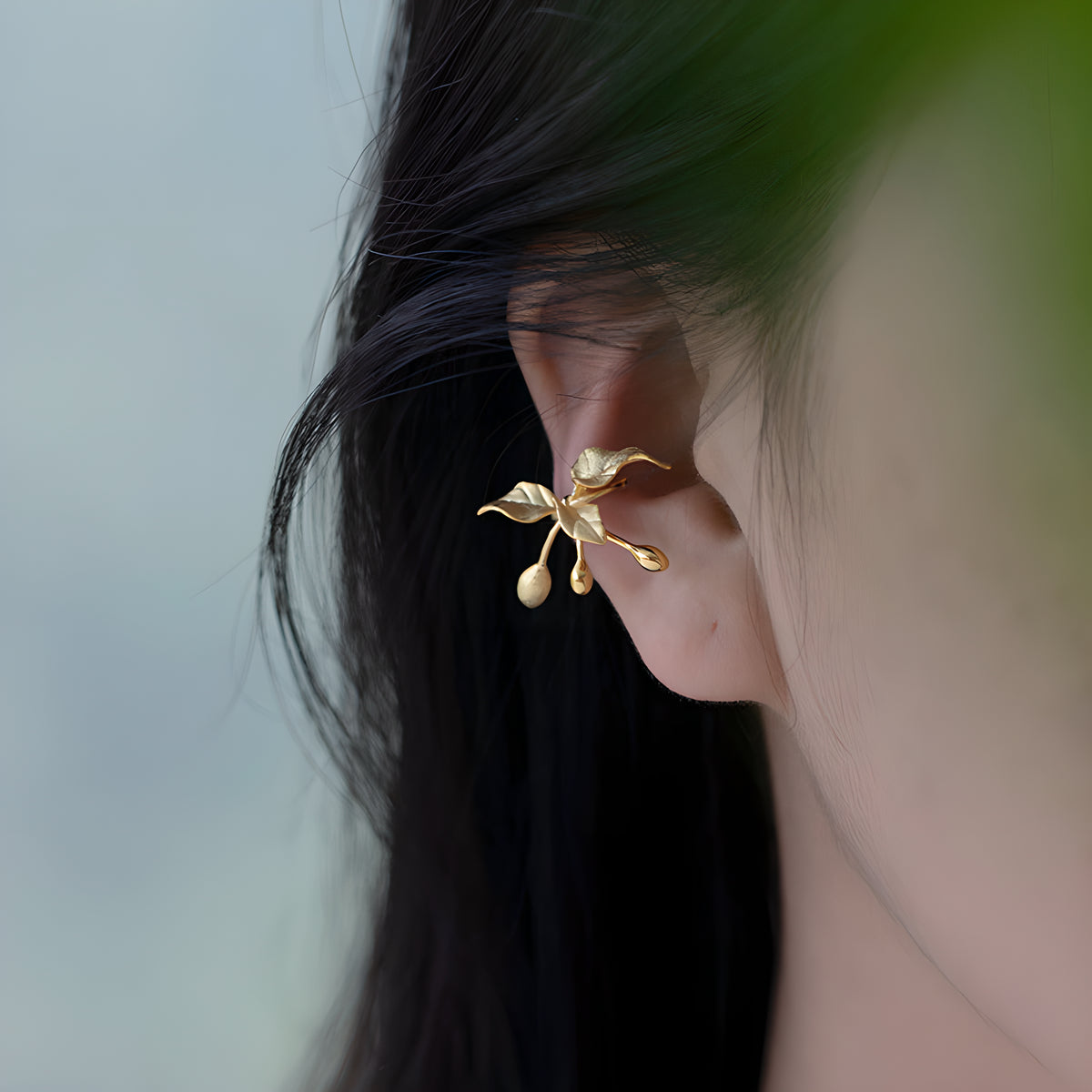 Chinese Style Floral Silver Ear Cuffs 925 Sterling Silver