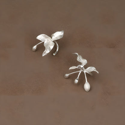 Chinese Style Floral Silver Ear Cuffs 925 Sterling Silver