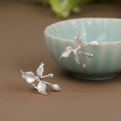 Chinese Style Floral Silver Ear Cuffs 925 Sterling Silver