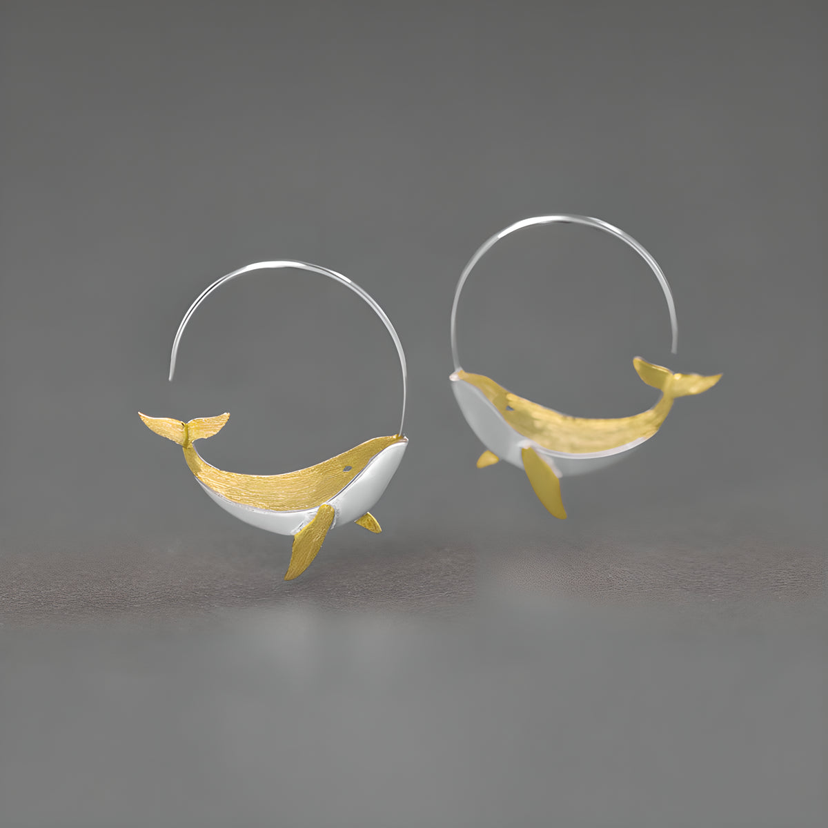 Silver Whale Fish Kunpeng Mythical Creature Literary Art Earrings