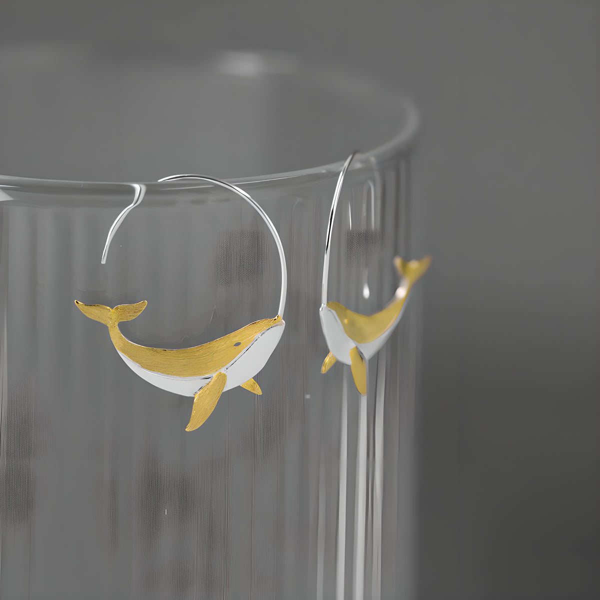 Silver Whale Fish Kunpeng Mythical Creature Literary Art Earrings