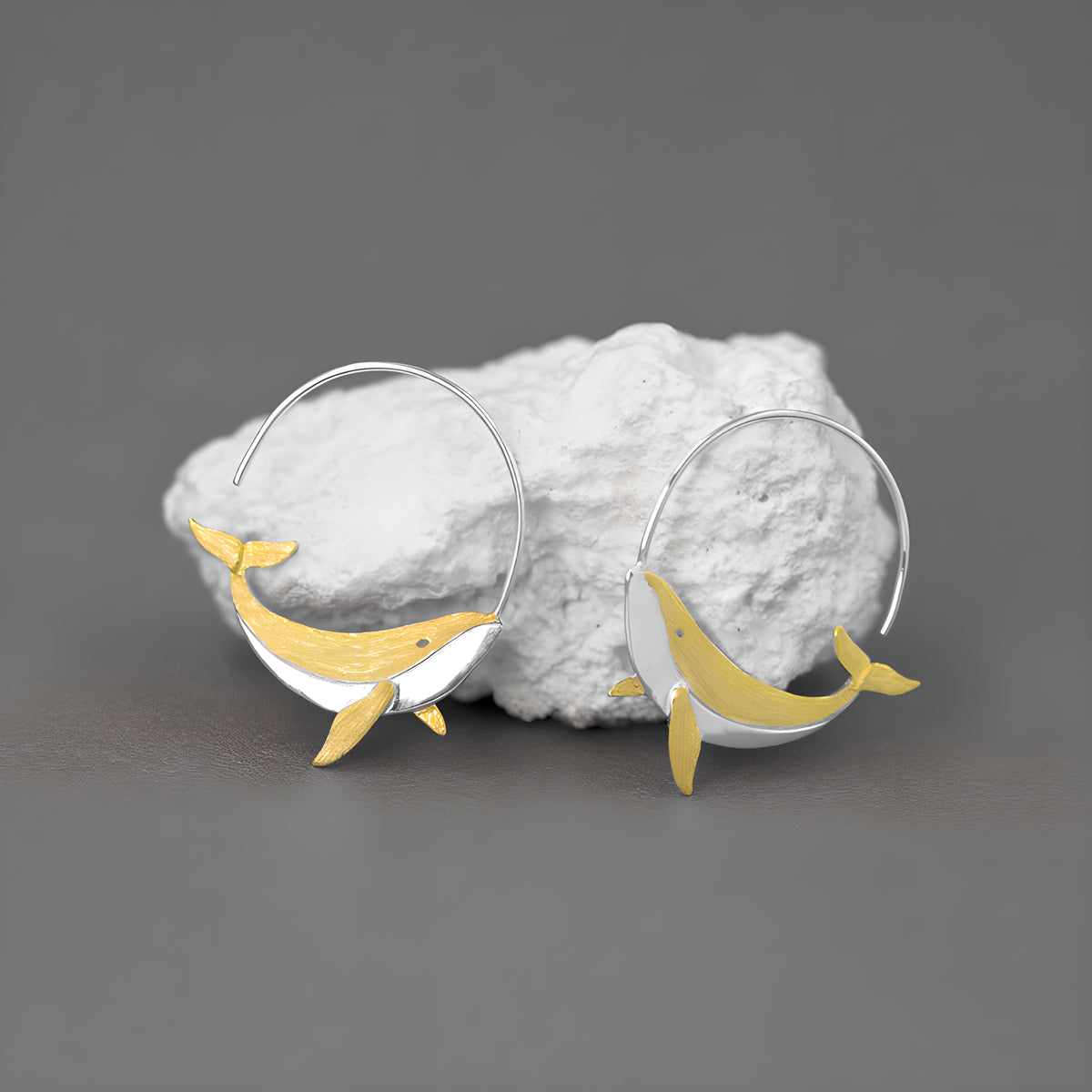 Silver Whale Fish Kunpeng Mythical Creature Literary Art Earrings