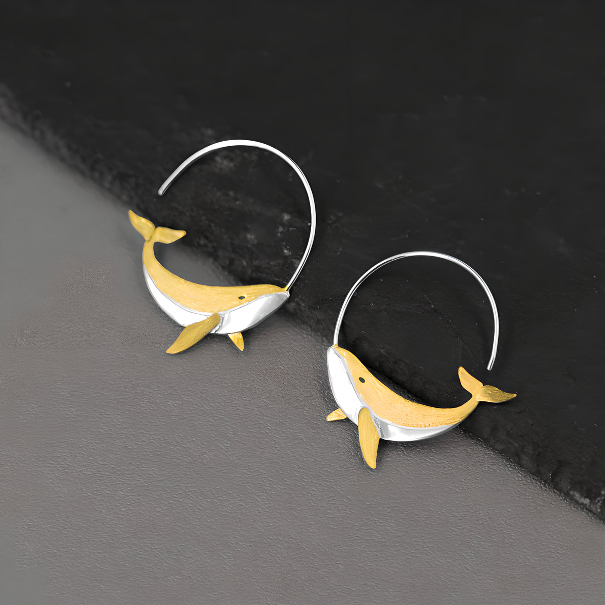 Silver Whale Fish Kunpeng Mythical Creature Literary Art Earrings