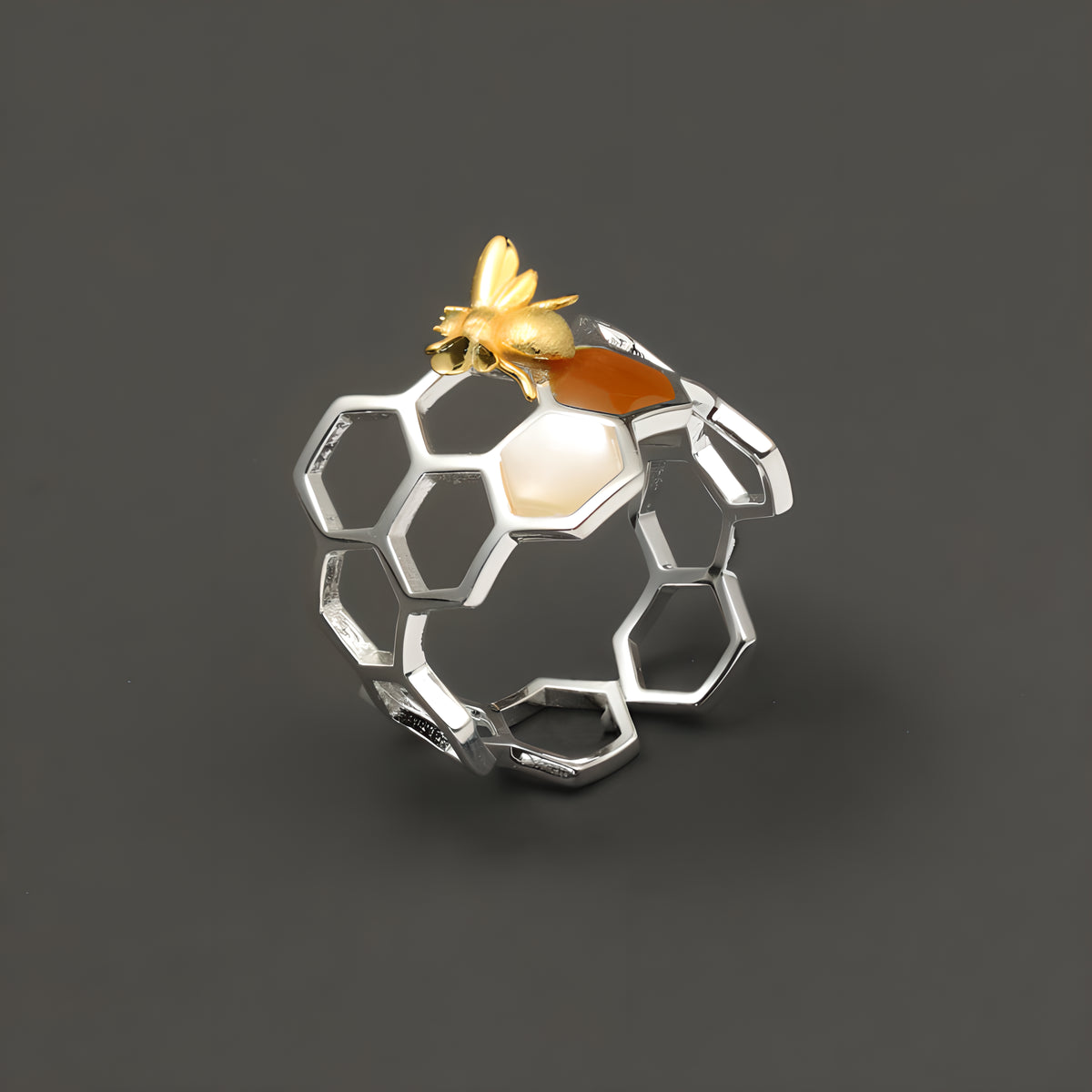 Beehive Open Ring S925 Sterling Silver Adjustable