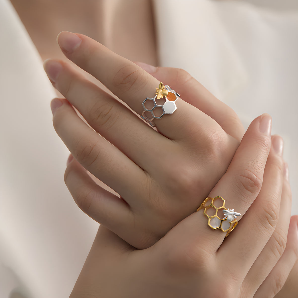 Beehive Open Ring S925 Sterling Silver Adjustable