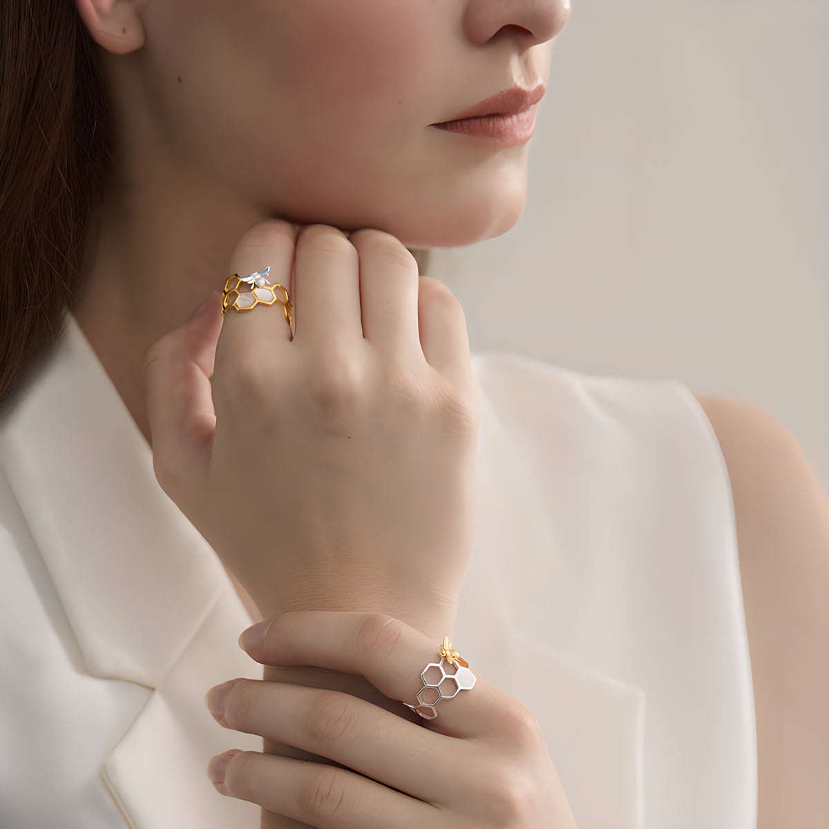 Beehive Open Ring S925 Sterling Silver Adjustable