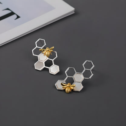 925 Sterling Silver Honeycomb Bee Earrings