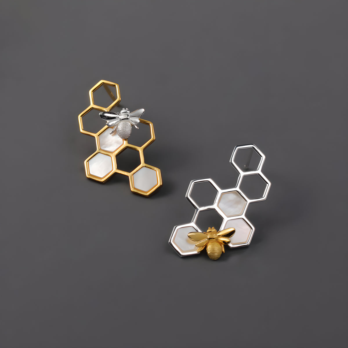 925 Sterling Silver Honeycomb Bee Earrings