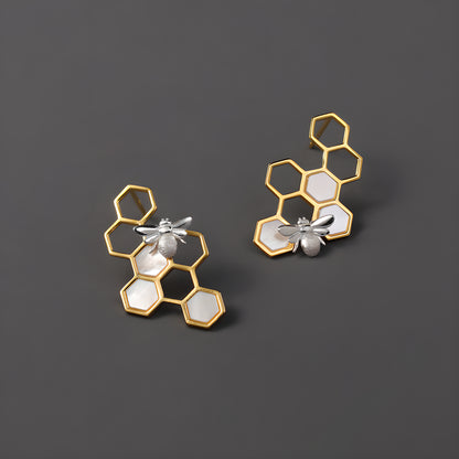 925 Sterling Silver Honeycomb Bee Earrings