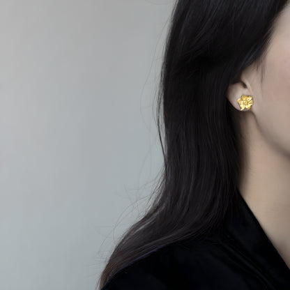 Sterling Silver 3D Daffodil Flower Earrings Elegant New Chinese Style