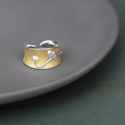 Classical Style S925 Sterling Silver Lotus Bird Adjustable Ring