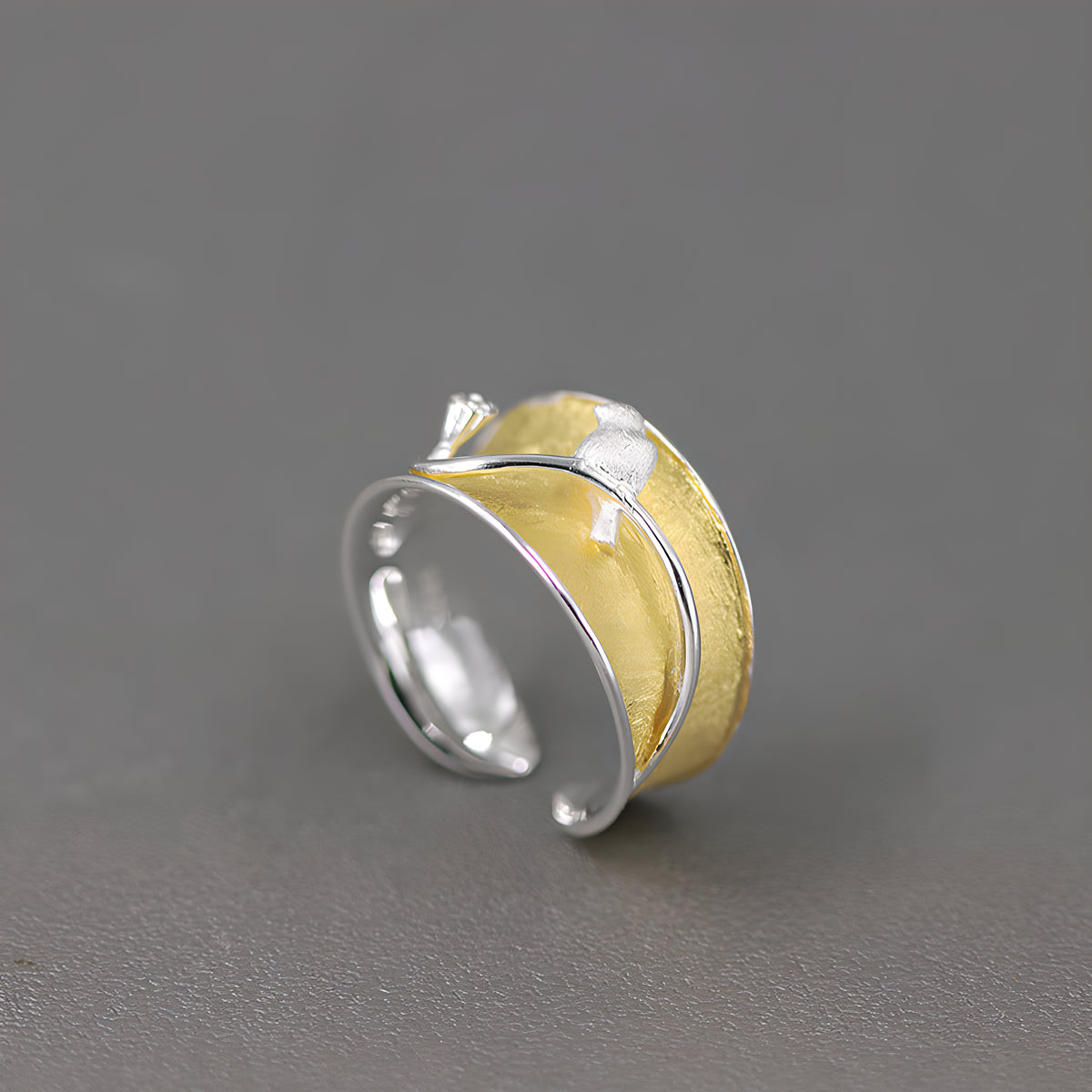 Classical Style S925 Sterling Silver Lotus Bird Adjustable Ring