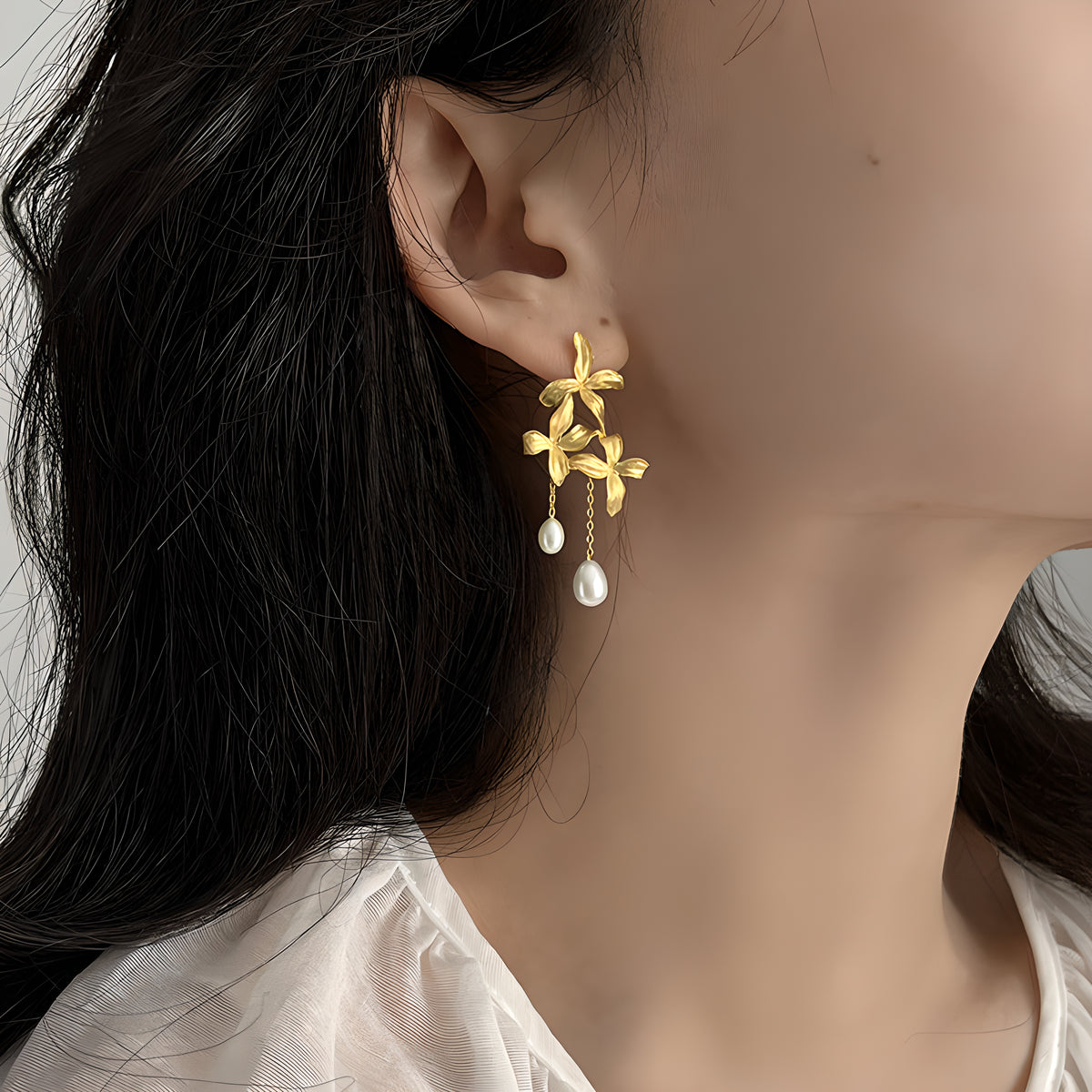 Lilac Flower Pearl Earrings S925 Sterling Silver Romantic Design