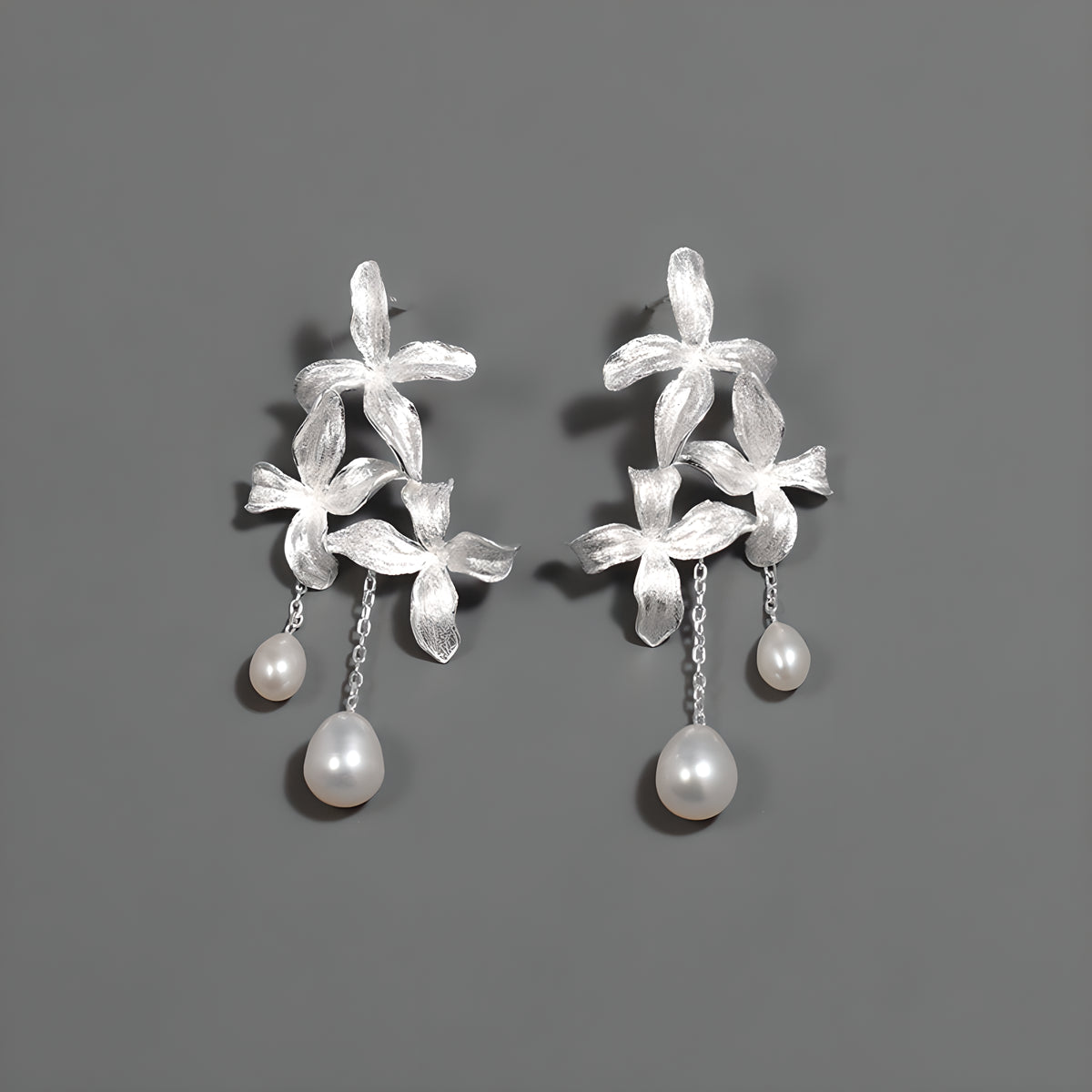 Lilac Flower Pearl Earrings S925 Sterling Silver Romantic Design