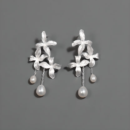 Lilac Flower Pearl Earrings S925 Sterling Silver Romantic Design