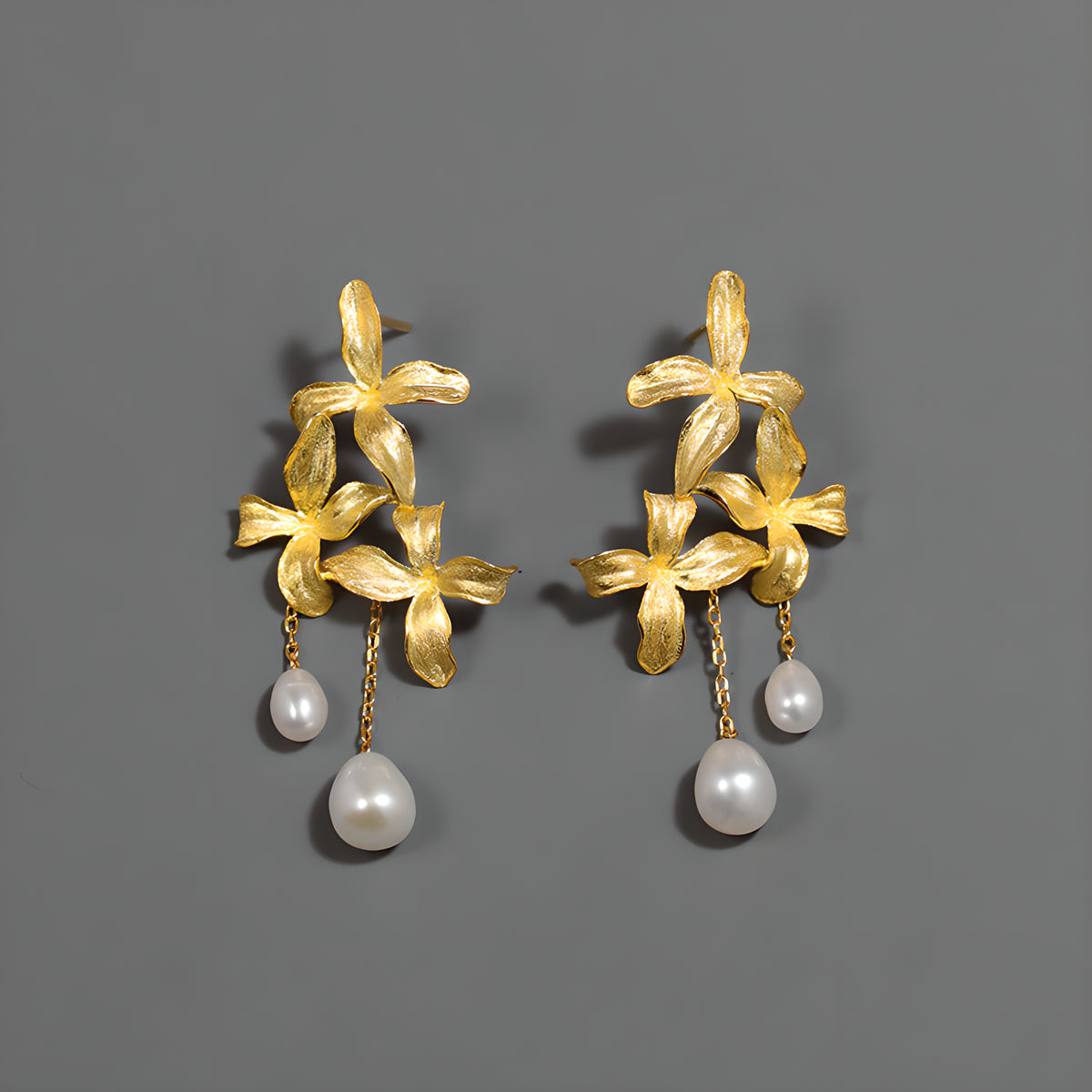 Lilac Flower Pearl Earrings S925 Sterling Silver Romantic Design