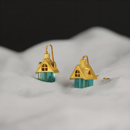 Fairy Tale Cloud House Earrings 925 Silver Crystal Glass