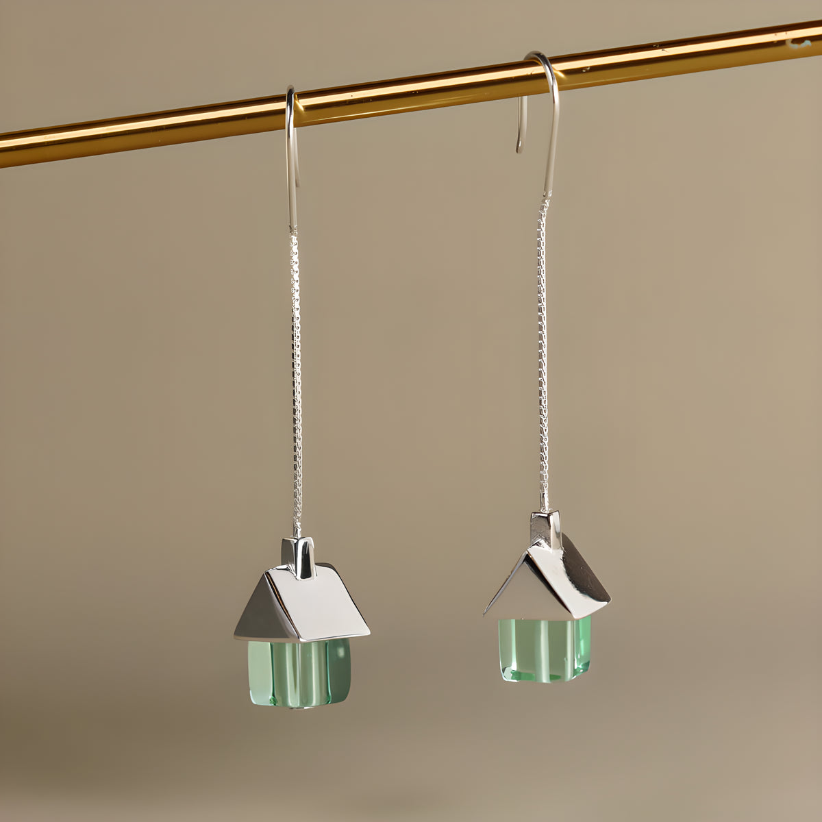 Fairy Tale Cloud House Earrings 925 Silver Crystal Glass