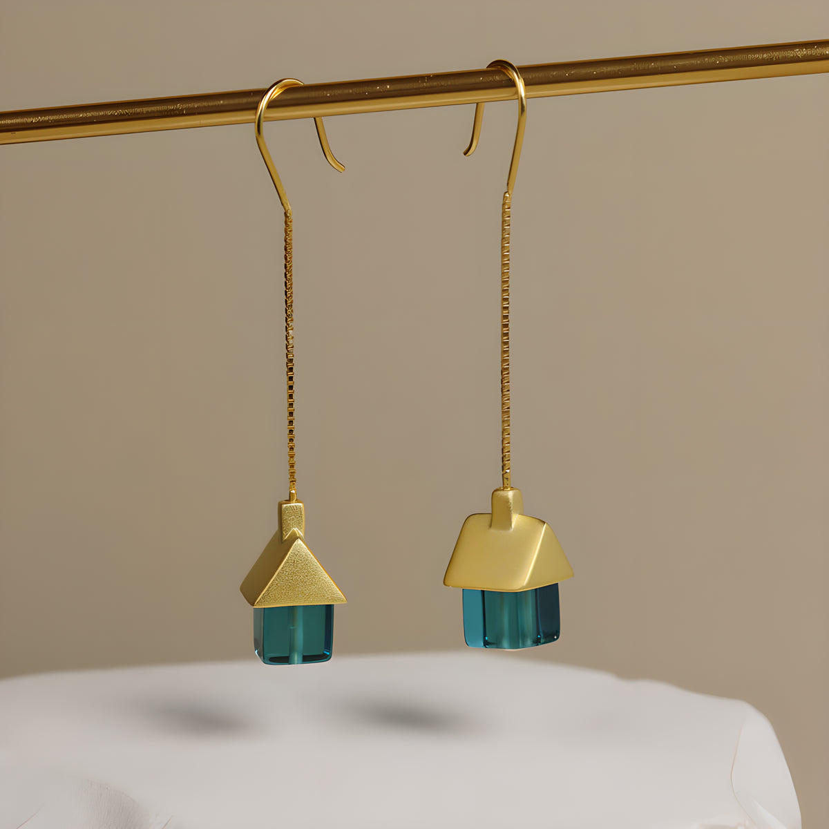 Fairy Tale Cloud House Earrings 925 Silver Crystal Glass