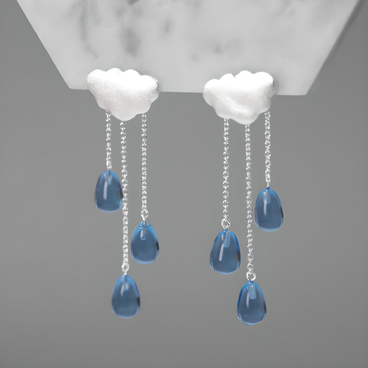 Cloud Raindrop Dangle Earrings Sterling Silver Crystal Women