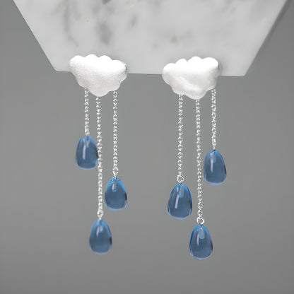 Cloud Raindrop Dangle Earrings Sterling Silver Crystal Women