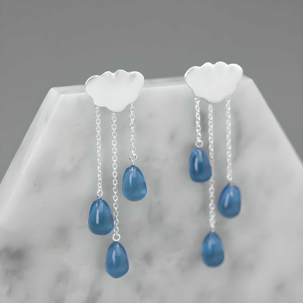 Cloud Raindrop Dangle Earrings Sterling Silver Crystal Women