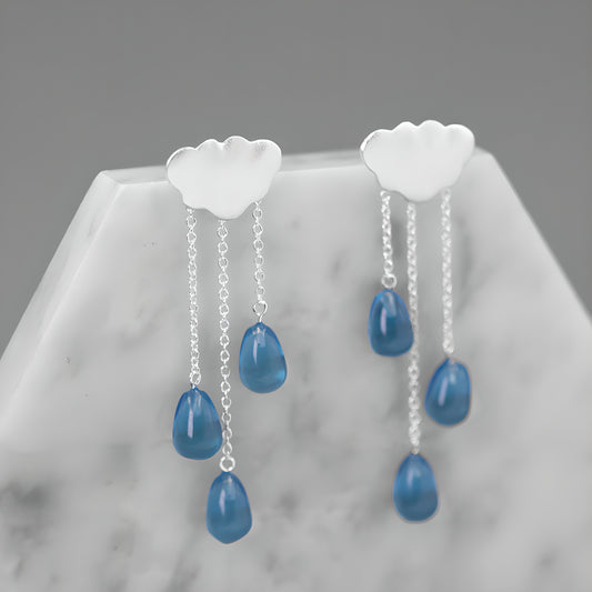 Cloud Raindrop Dangle Earrings Sterling Silver Crystal Women