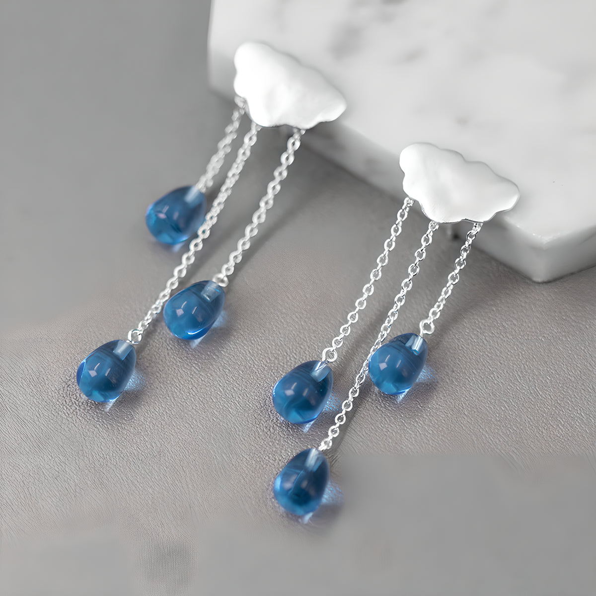 Cloud Raindrop Dangle Earrings Sterling Silver Crystal Women